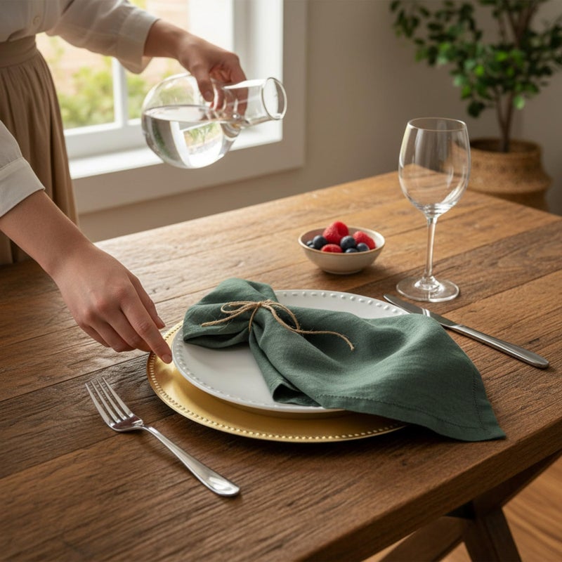 Eight Owls Hemstitched Linen Napkins â€“ 20 Inch x 20 Inch â€“ Stonewashed Pure Linen Cloth Dinner Napkins with Mitered Corners - 100% French Flax â€“ Machine Washable - Set of 4 (Soft Rustic Green) - Image 4